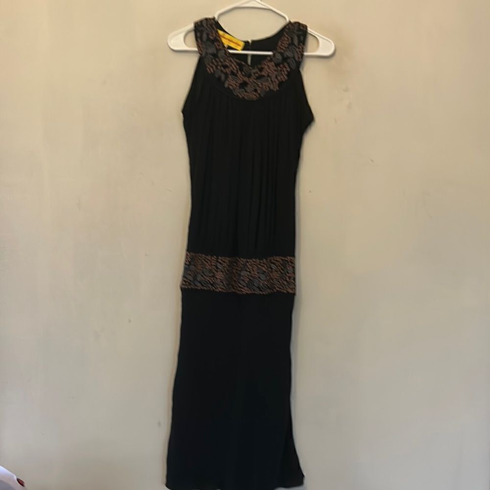 Catherine Malandrino long black sleeveless silk embroidered dress Size 6